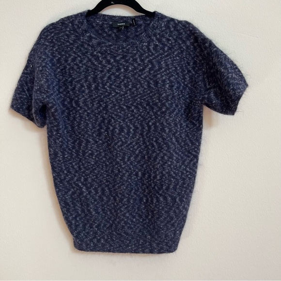 Theory Tops - Theory Blue Fuzzy Short Sleeve Sweater Top